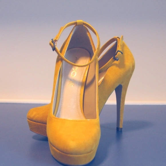 mustard platform heels